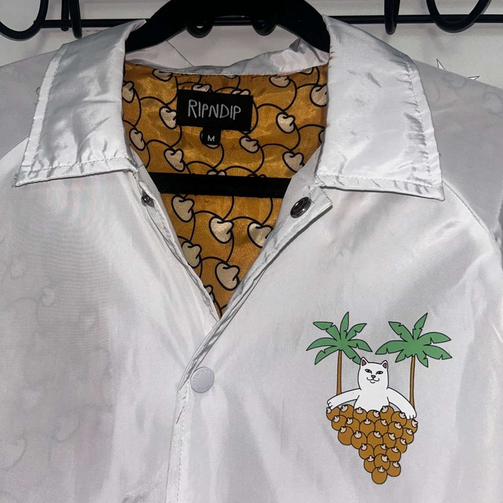 Ripndip White Jacket with Cat and Palm Design